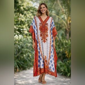 Santé Bohemian Caftan Dress | Bold Print Resort Kaftan | One Size🔥
